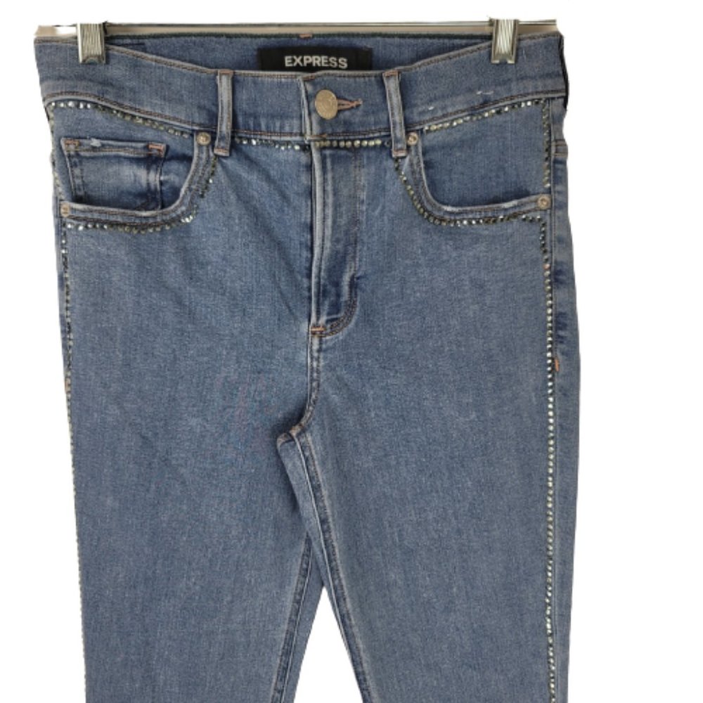 Express High Waisted Embellished Stripe Stretch Ankle Leggings Jeans - Picture 6 of 15
